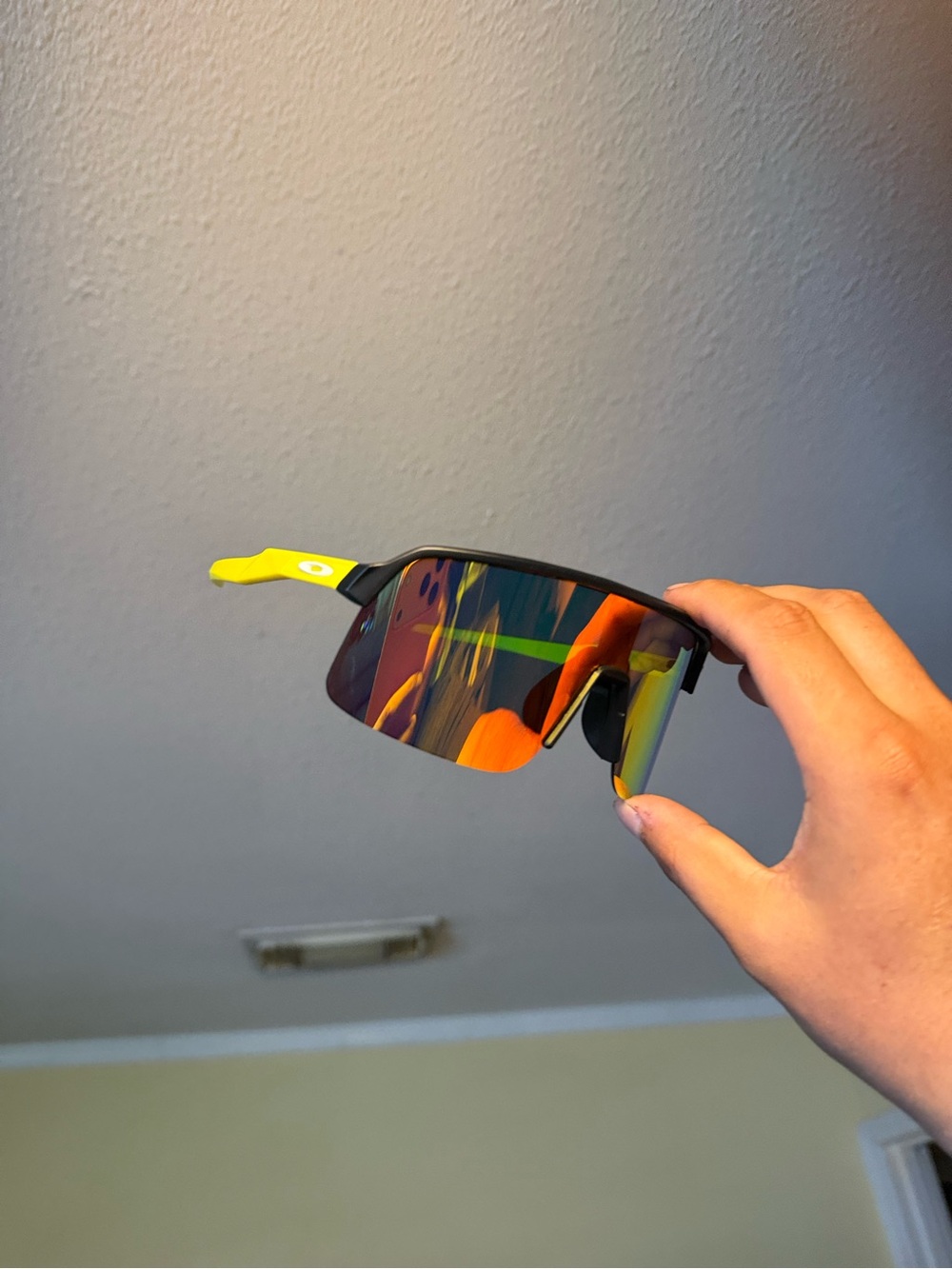 Sport Performance Sunglasses in Black and Yellow with Mirrored Orange Lenses oak
